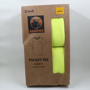 2 Pack Men's NWT Brahma Large 42-44 Yellow Relaxed Fit Pocket Tee Shirt